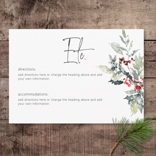 Rustic Winter Holly Berries  Snow Details Enclosure Card