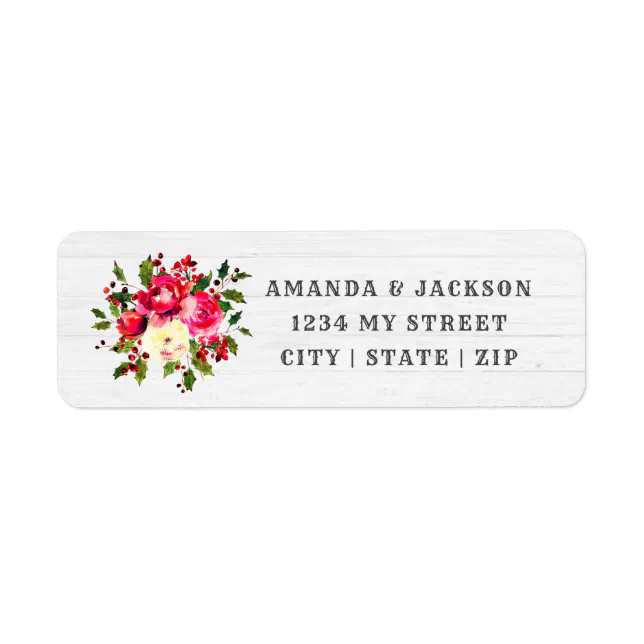 Rustic Winter Holly Floral Wedding Return Address Label | Zazzle