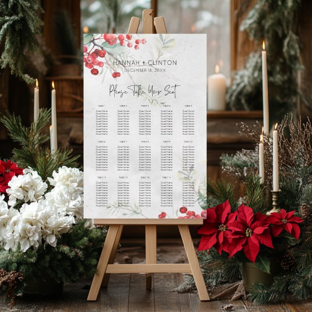 Rustic Winter Holly & Pine Wedding Seating Chart Foam Board (Creator Uploaded)