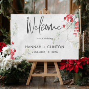 Rustic Winter Holly & Pine Wedding Welcome Foam Board