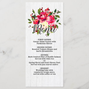 Rustic Winter Holly White Wood Wedding Menu