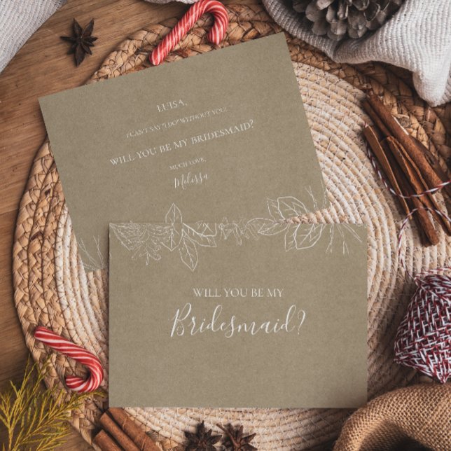 Rustic Winter | Kraft Bridesmaid Proposal Card (Creator Uploaded)