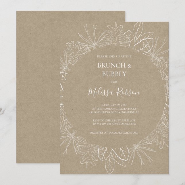 Rustic Winter | Kraft Brunch and Bubbly Shower Invitation (Front/Back)