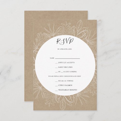 Rustic Winter  Kraft Menu Choice RSVP Card