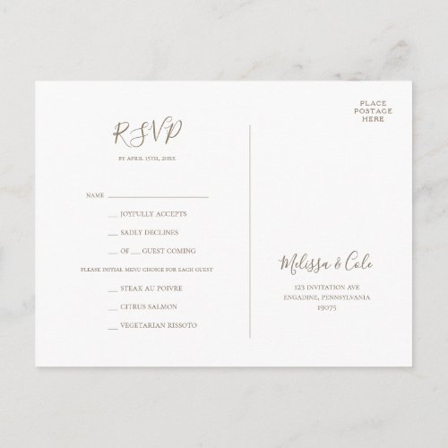 Rustic Winter  Kraft Menu Choice RSVP Card