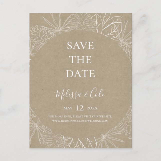 Rustic Winter | Kraft Save The Date Postcard (Front)