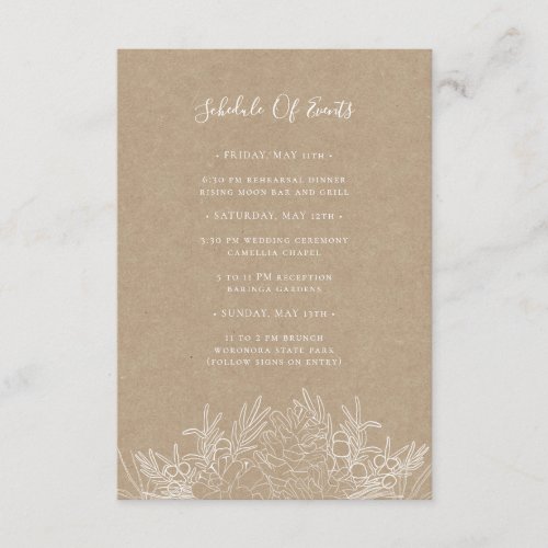 Rustic Winter  Kraft Schedule of Events Card