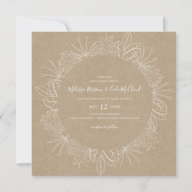 Rustic Winter | Kraft Square Wedding Invitation (Front)