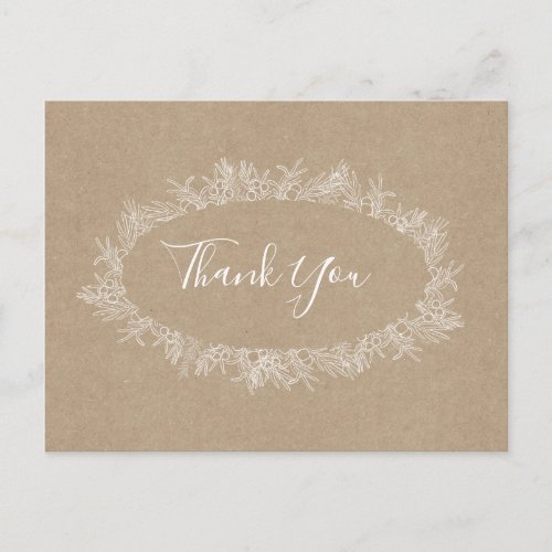 Rustic Winter  Kraft Thank You Postcard