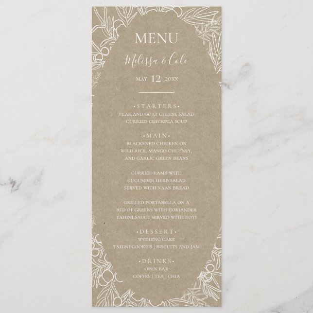 Rustic Winter | Kraft Wedding Dinner Menu (Front)