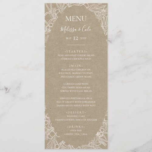 Rustic Winter  Kraft Wedding Dinner Menu