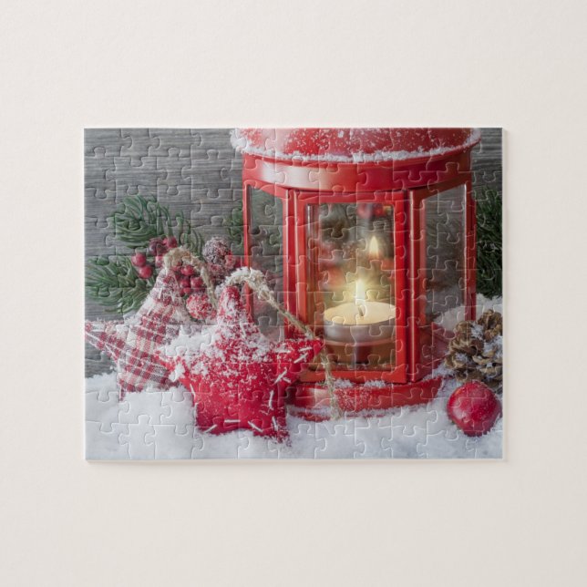 Rustic Winter Lantern Christmas Holidays Snow Jigsaw Puzzle (Horizontal)