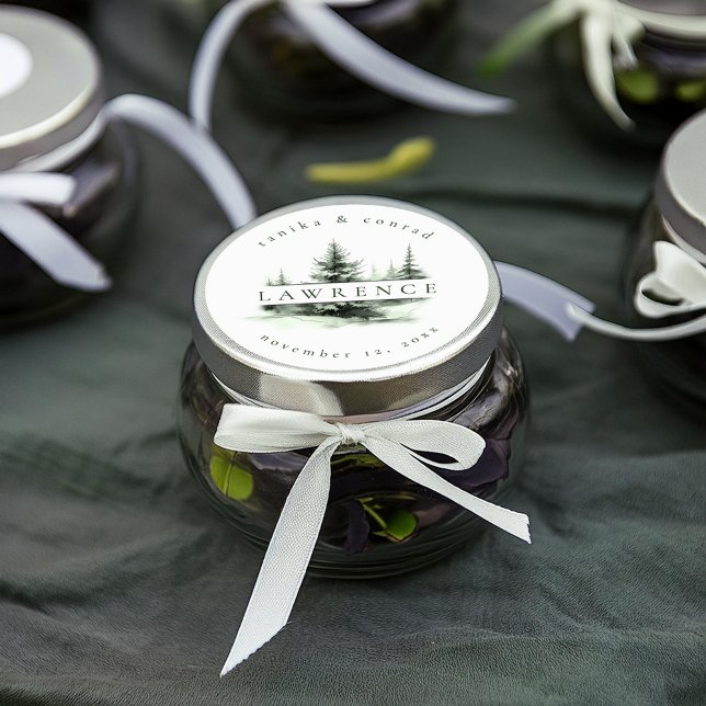 Rustic Winter Last Name Forest Green ID1049 Classic Round Sticker (Creator Uploaded)