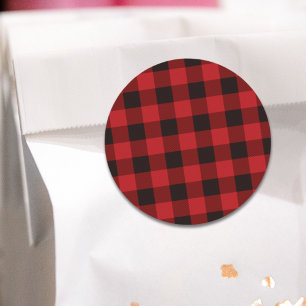 rustic winter lumberjack red buffalo plaid party classic round sticker