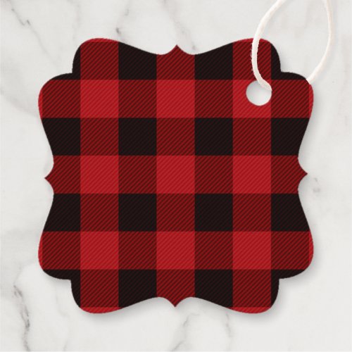 rustic winter lumberjack red buffalo plaid party foil favor tags