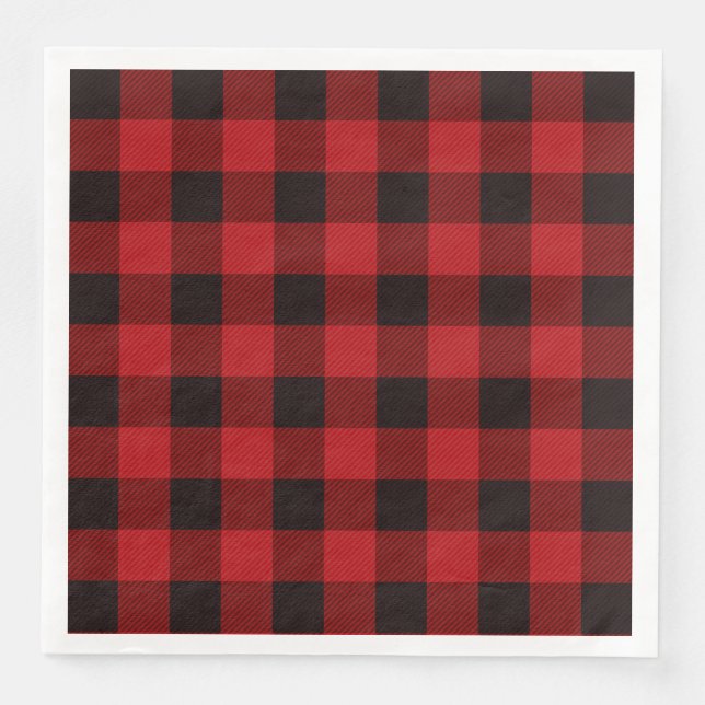 rustic winter lumberjack red buffalo plaid party paper dinner napkins (Front)