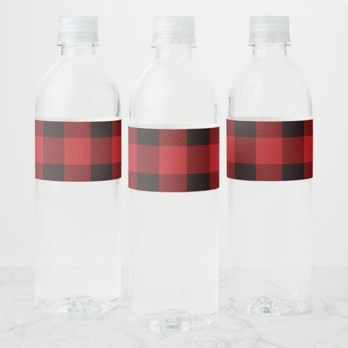 rustic winter lumberjack red buffalo plaid party water bottle label