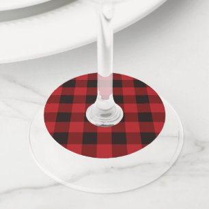 rustic winter lumberjack red buffalo plaid party wine glass tag