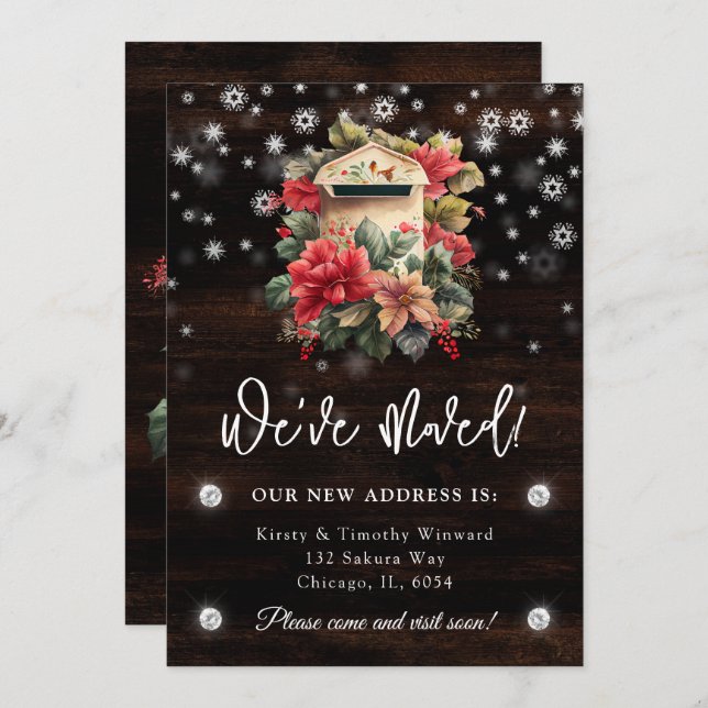 Rustic Winter Mailbox We've Moved New Home Announcement (Front/Back)