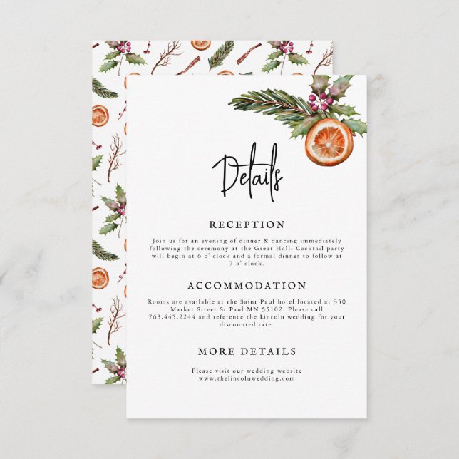 Rustic Winter Minimalist Wedding Details Enclosure Card (Front/Back)