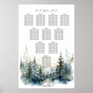 rustic winter misty trees wedding seating chart
