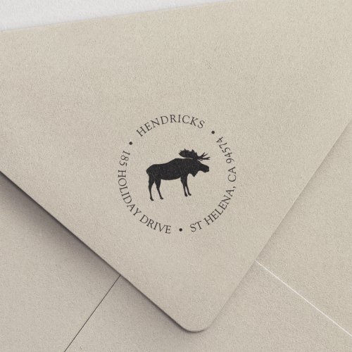 Rustic Winter Moose Return Address Self_inking Stamp