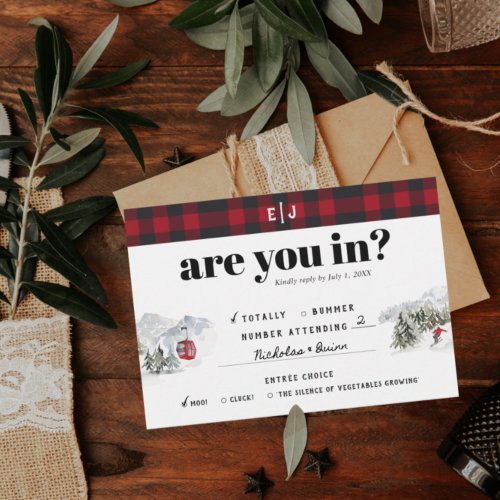 Rustic Winter Mountain  Camping Wedding RSVP  Announcement