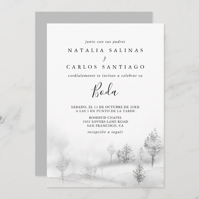 Rustic Winter Mountain Front and Back Boda Wedding Invitation (Front/Back)