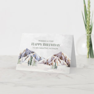 Rustic Winter Mountain Happy Birthday Nephew Card
