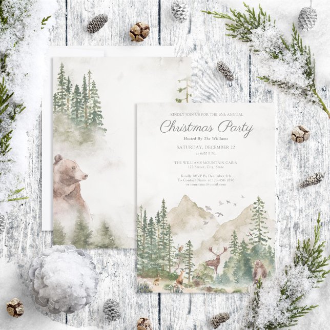 Rustic Winter Mountain Holiday Party Invitation (Creator Uploaded)