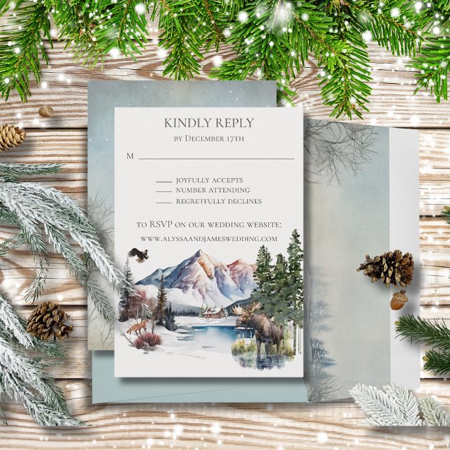 Rustic Winter Mountain Lodge RSVP Reply Invitation (Creator Uploaded)