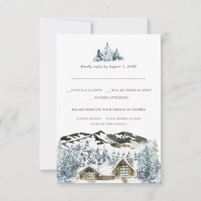 Rustic Winter Mountain RSVP w/Meal Choice (Front)