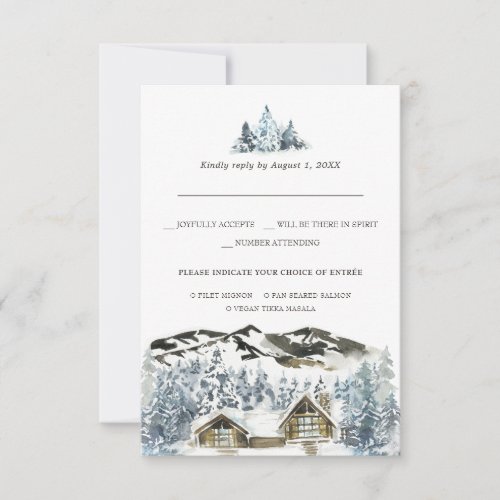 Rustic Winter Mountain RSVP wMeal Choice