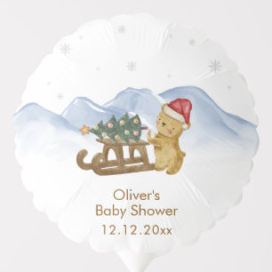 Rustic Winter Mountain Sleigh Bear Baby Shower  Balloon