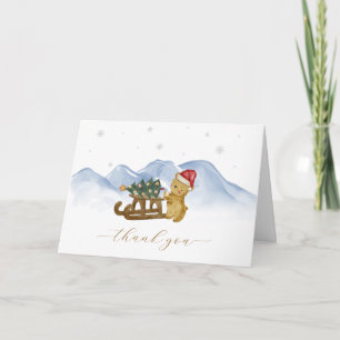 Rustic Winter Mountain Sleigh Bear Baby Shower Letterpress Thank You Card
