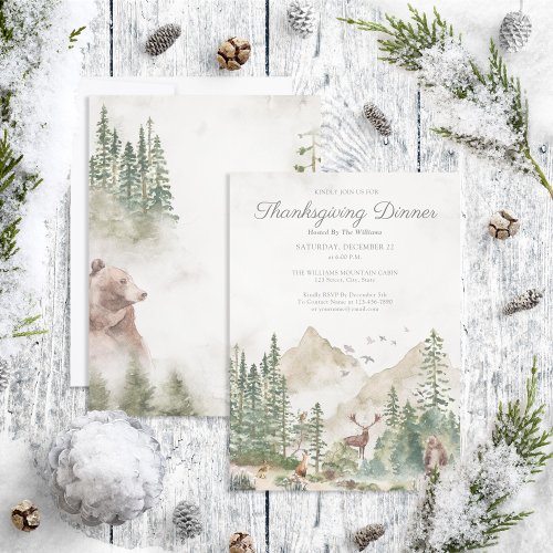 Rustic Winter Mountain Thanksgiving Dinner Party Invitation