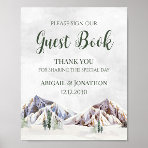 Rustic Winter Mountain Wedding Guest Book Sign