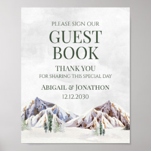 Rustic Winter Mountain Wedding Guest Book Sign