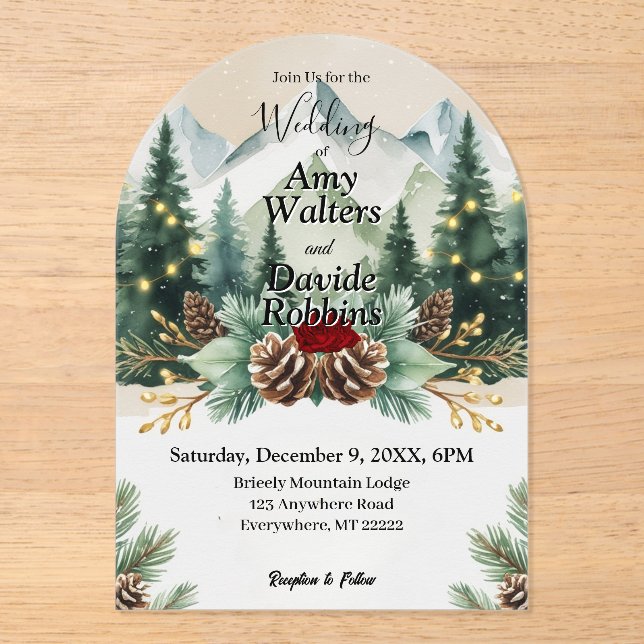 Rustic Winter Mountain Wedding Invitation  (Front)
