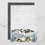 Rustic Winter Mountain Wedding Invitation Foil Invitation<br><div class="desc">Celebrate your love story with this rustic and romantic wedding invitation, featuring a watercolor cabin and an enchanting mountain forest background and real silver foil lettering. Perfect for anyone planning a winter wedding. Add your custom wording to this design by using the "Edit this design template" boxes on the right...</div>