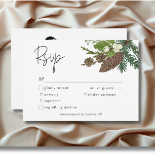 Rustic Winter Nature & Pine Dinner RSVP Card