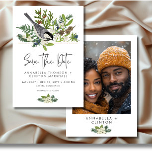 Rustic Winter Nature & Pine Wedding Photo Save The Date