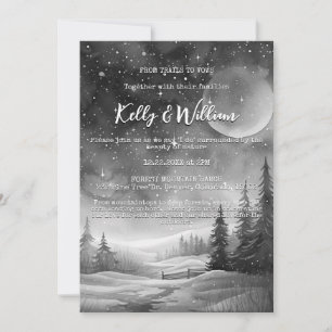 Rustic Winter Night Mountain Tree Outdoor Wedding Invitation