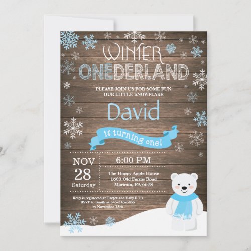 Rustic Winter Onederland 1st Birthday Invitation