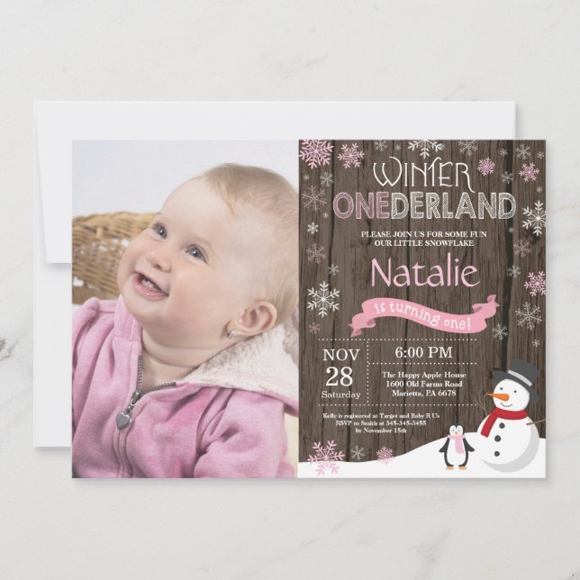Rustic Winter Onederland 1st Birthday Invitation (Front)