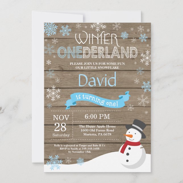 Rustic Winter Onederland 1st Birthday Invitation (Front)