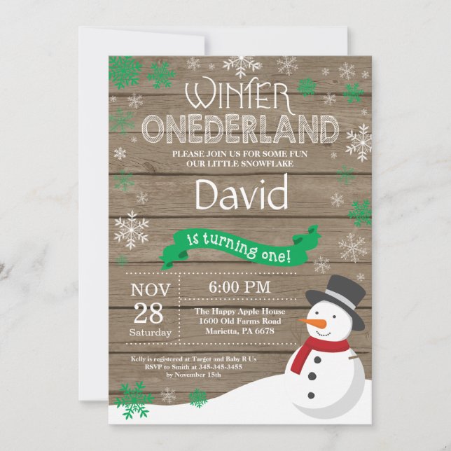 Rustic Winter Onederland 1st Birthday Invitation (Front)