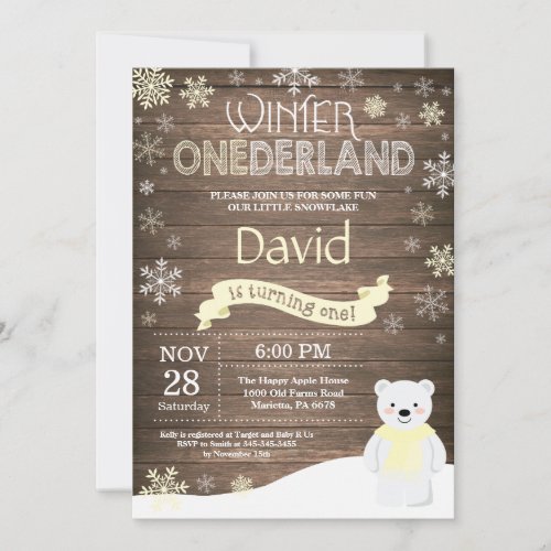 Rustic Winter Onederland 1st Birthday Invitation