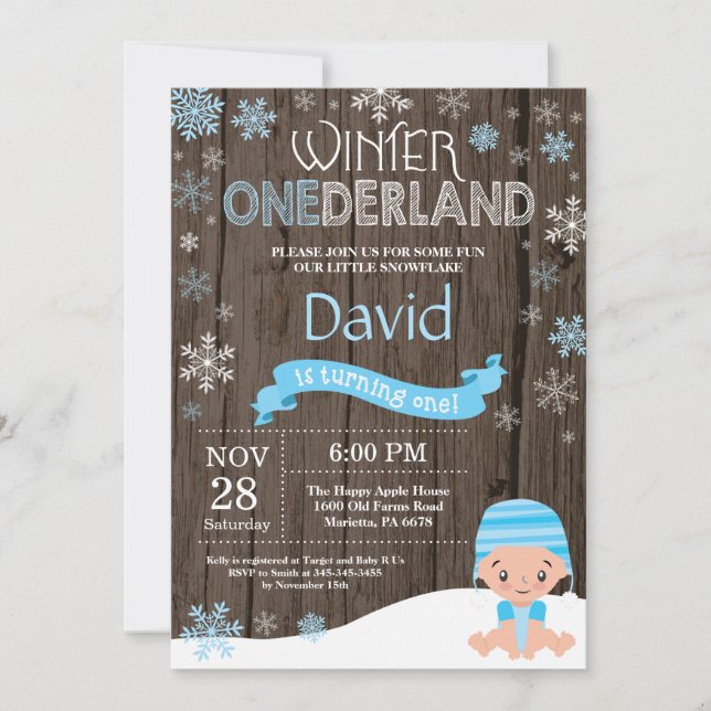 Rustic Winter Onederland 1st Birthday Invitation (Front)