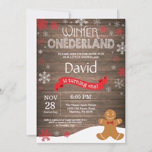 Rustic Winter Onederland 1st Birthday Invitation